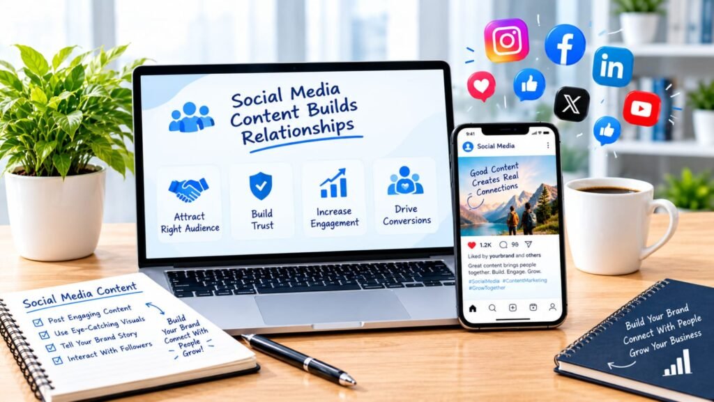 Social media communication and engagement illustration